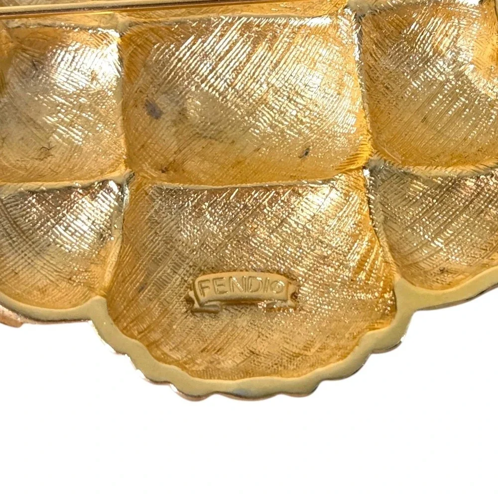 Vintage Fendi Designer Gold Plated Basket Weave Brooch 80s 90s Runway Pin